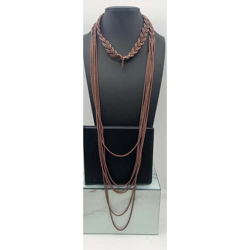 Coldwater Creek Copper‎ / Bronze Colored Multi Layered Drape & Braided Necklace